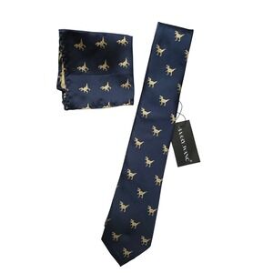 Barry Wang Blue Tie Jacquard Dinosaur Silk Men's Tie Hanky Set